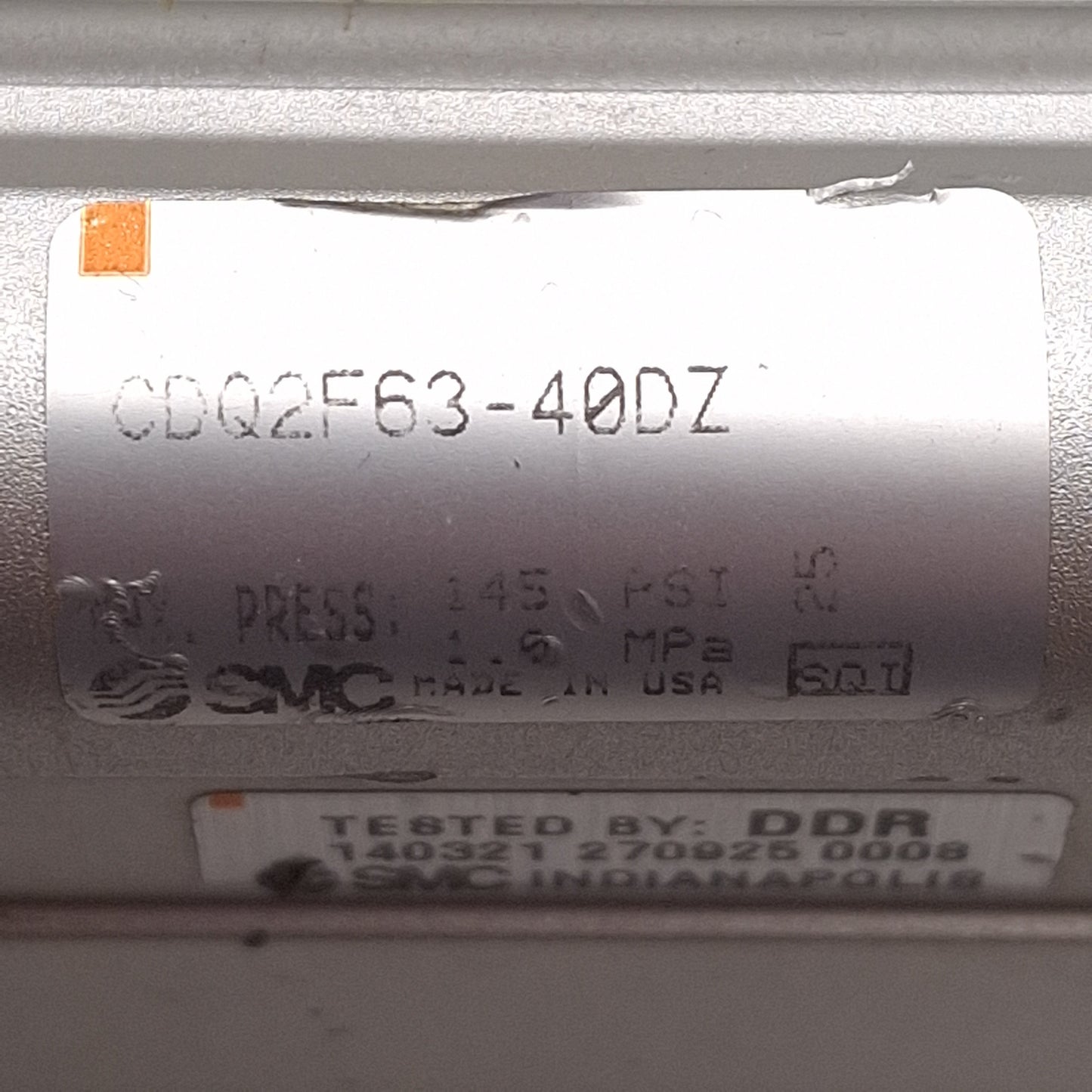 Used SMC CDQ2F63-40DZ Compact Cylinder, ø63mm Bore, 40mm Stroke, Rc1/4, 1.0MPa