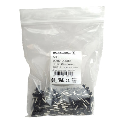 New Lot of 500 Weidmuller 9019120000 Wire End Ferrules H1,5/14D SW, 10mm 8mm