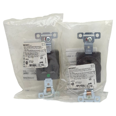 New Lot of 2 Bryant 8210 Straight Blade Receptacle, 2-Pole 3-Wire, 15A 125VAC, 5-15R