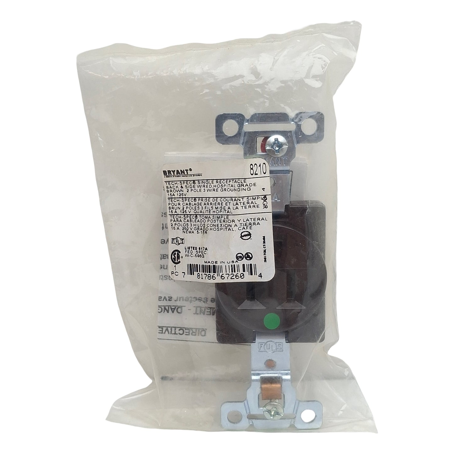 New Lot of 2 Bryant 8210 Straight Blade Receptacle, 2-Pole 3-Wire, 15A 125VAC, 5-15R