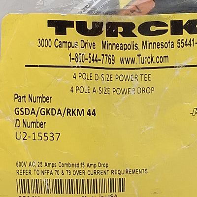 New Turck GSDA/GKDA/RKM 44 Power T-Splitter 4-Pin 1-3/8in M x 1-3/8in F x 7/8in F UN