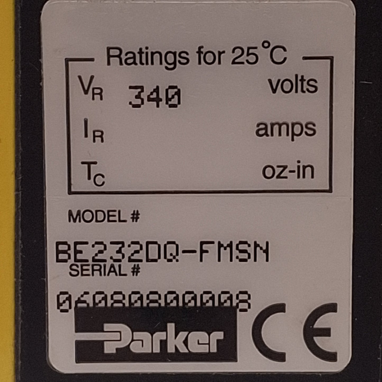 Used Parker BE232DQ-FMSN Servo Motor, ø3/8in Shaft, 4965rpm, 2000ppr, 0.99Nm, NEMA 23