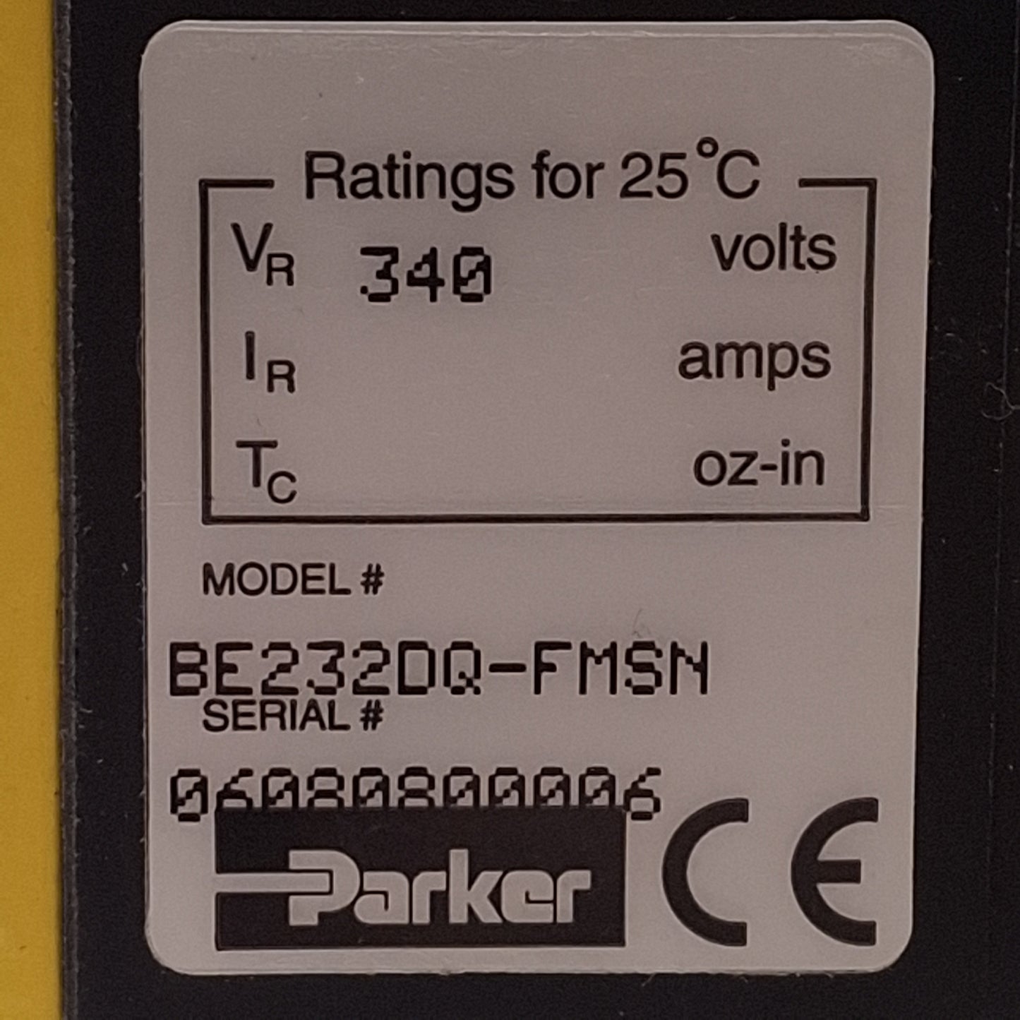 New Parker BE232DQ-FMSN Servo Motor, ø3/8" Shaft, 4965rpm, 2000ppr, 0.99Nm, NEMA 23