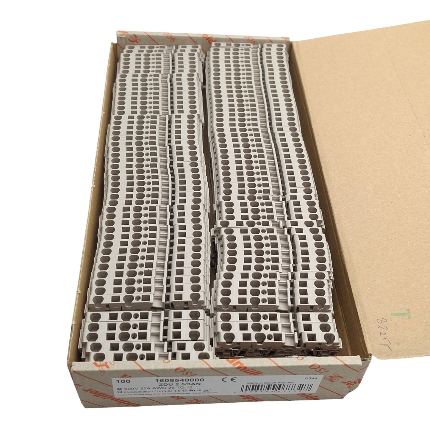 New Lot of 100 Weidmuller ZDU 2.5/3AN 1608540000 Terminal Blocks, 600V 27A