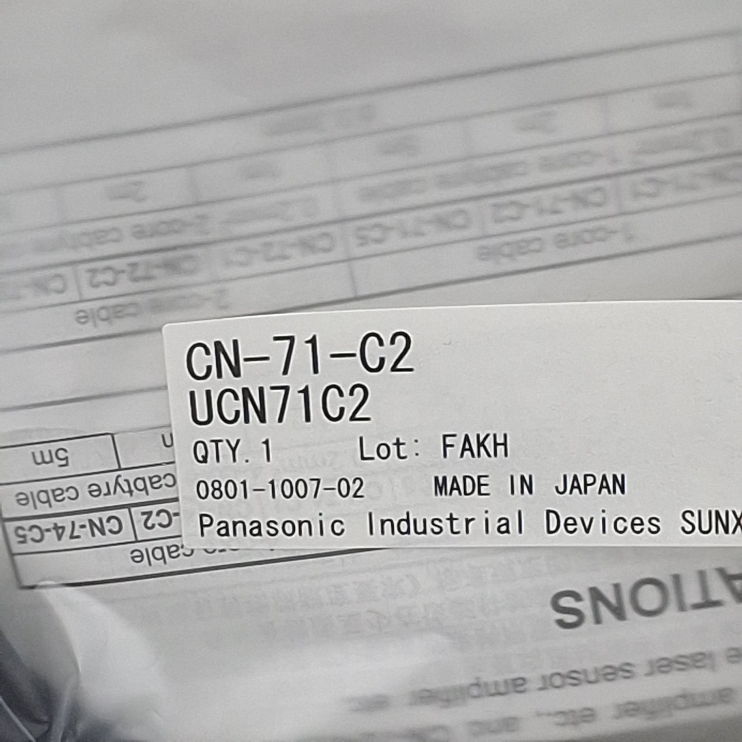 New Lot of 2 Panasonic CN-71-C2 Quick-Connect Cable For Fiber Sensor, 1-Core, 2m