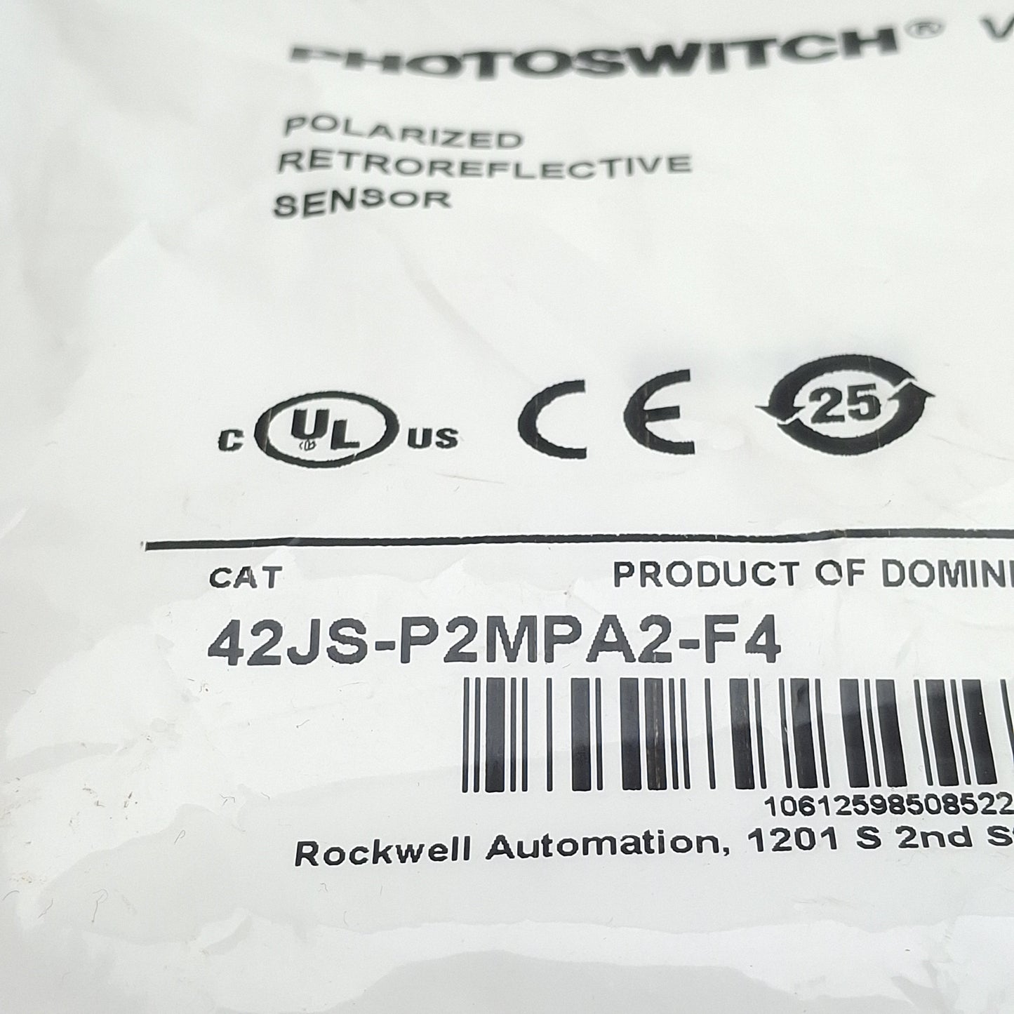 New Allen Bradley 42JS-P2MPA2-F4 Photoelectric Sensor, PNP 10-30VDC, 3.5m, 4-Pin M12