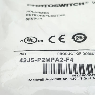 New Allen Bradley 42JS-P2MPA2-F4 Photoelectric Sensor, PNP 10-30VDC, 3.5m, 4-Pin M12