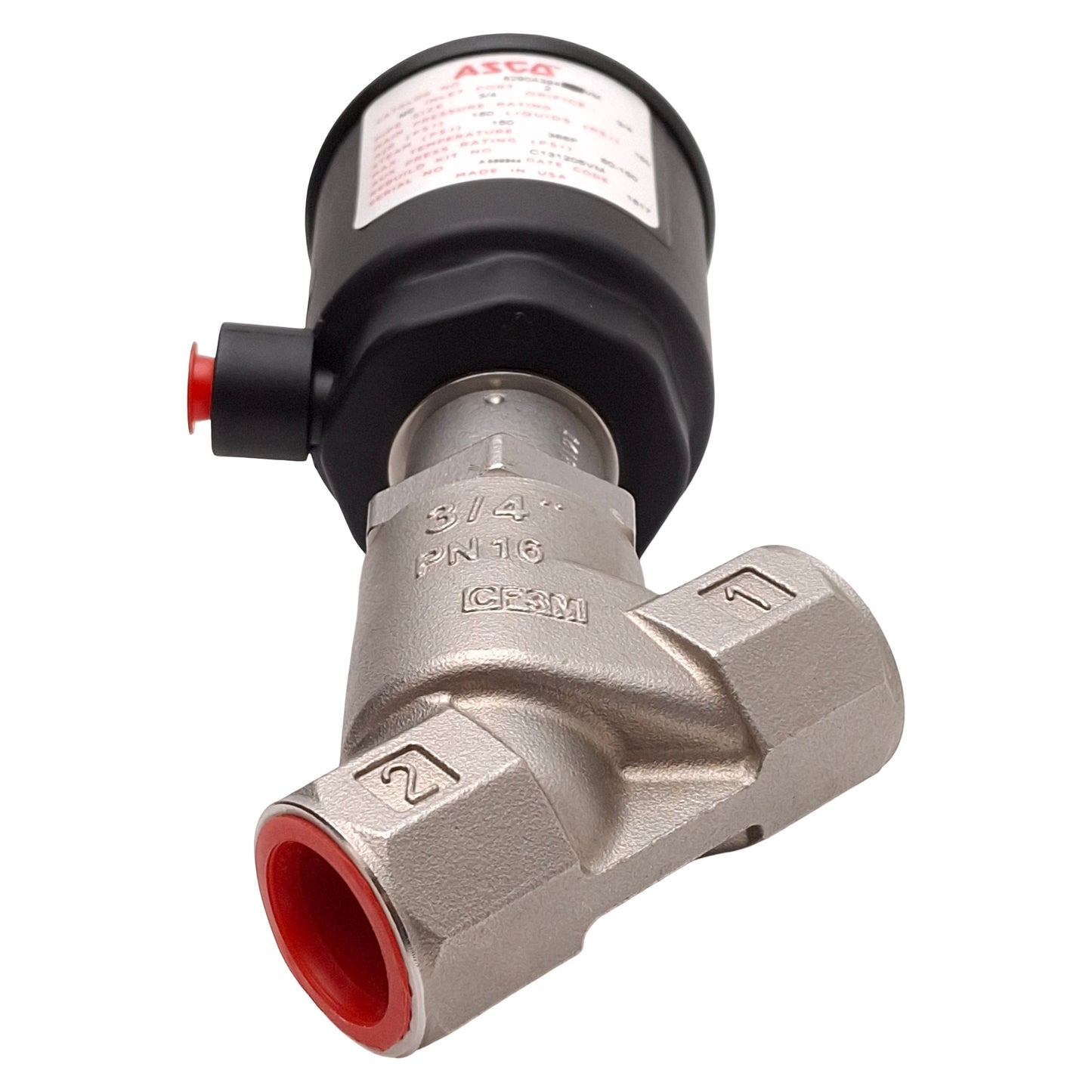 New – Open box ASCO 8290A394VM Angle Body Piston Valve, Normally Closed, Vac~150psi, 3/4NPT