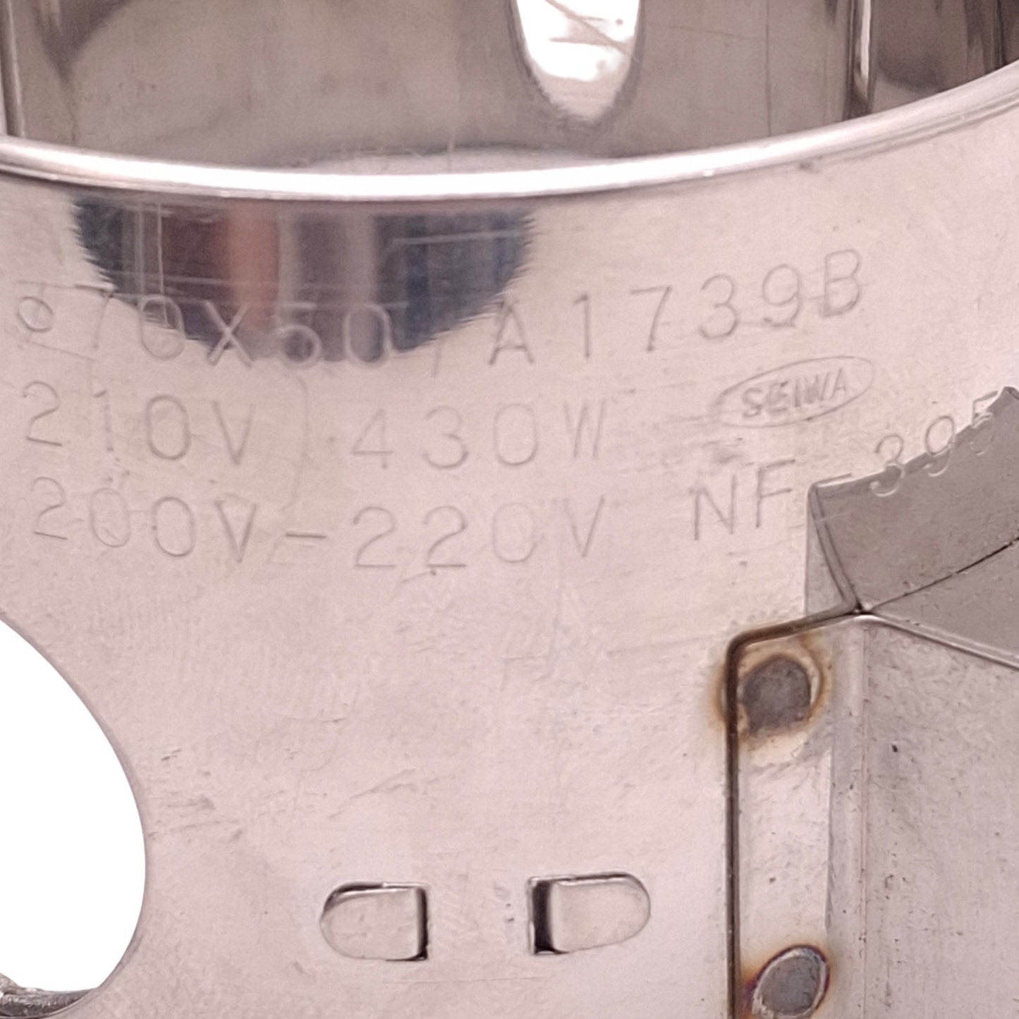 Used Seiwa A1739B Band Heater ø70mm ID, 50mm Length, 200-220V 430W, Ring Terminals
