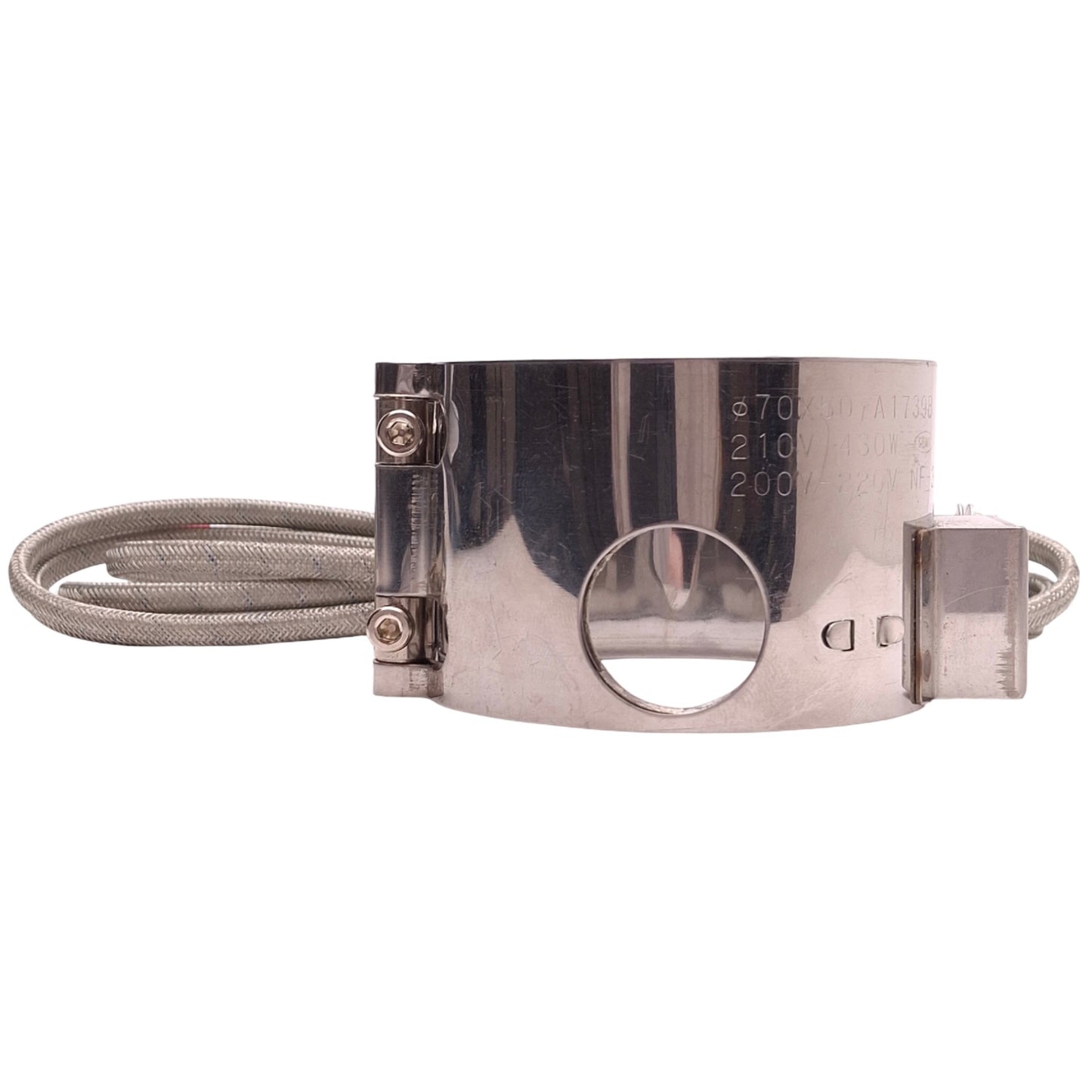 Used Seiwa A1739B Band Heater ø70mm ID, 50mm Length, 200-220V 430W, Ring Terminals