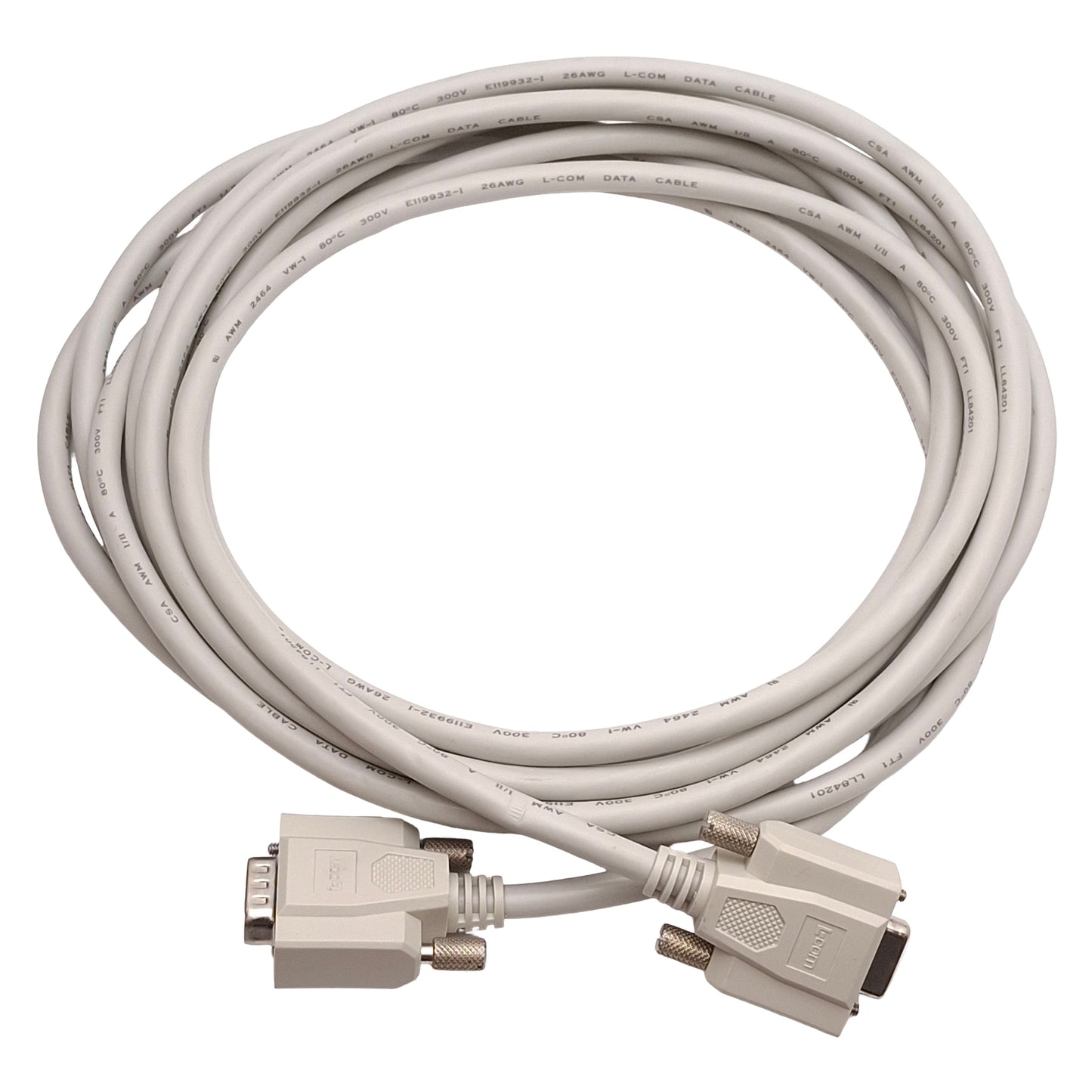 Used L-Com CHD15MF-15 Deluxe Molded D-Sub Cable, DB15 Female to Male, 15ft Long