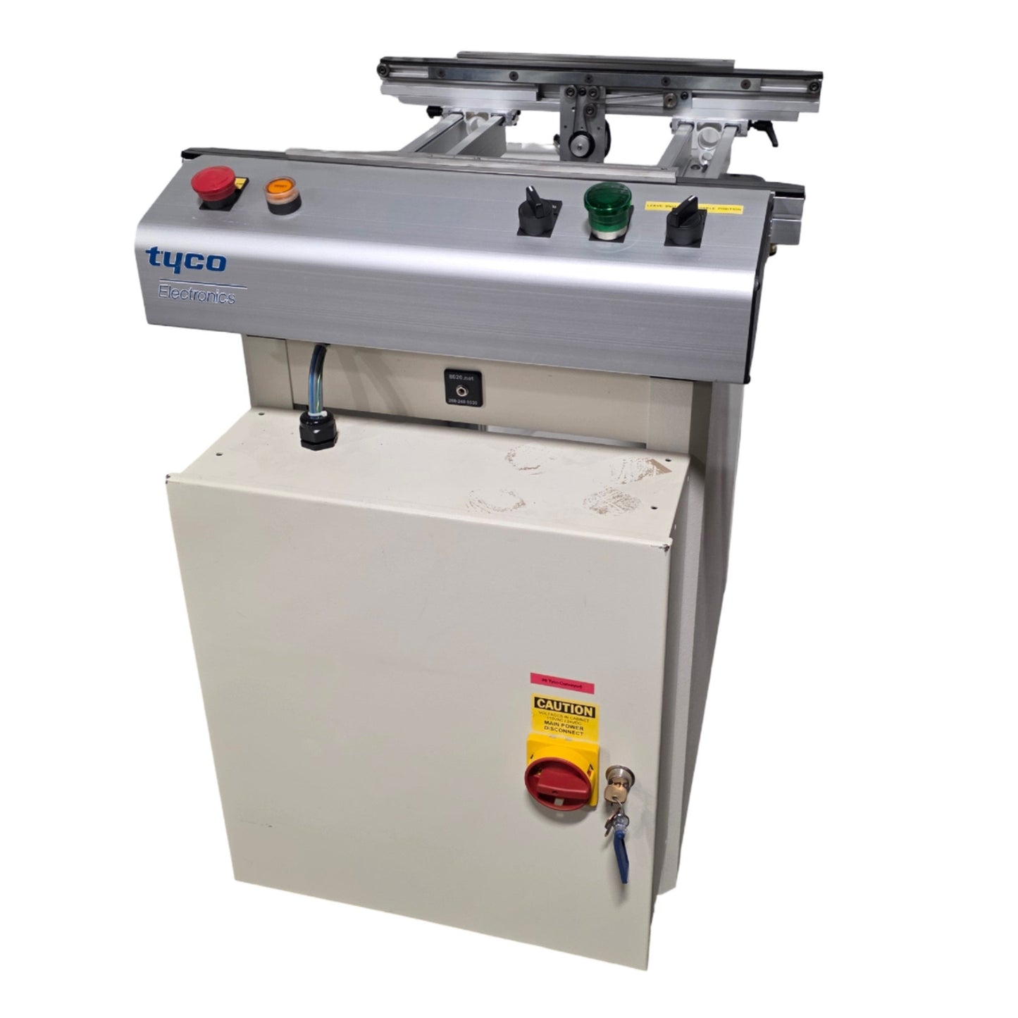 Used Tyco Electronics Adjustable Width Edge Belt Conveyor 24" long 0-20" Wide 120VAC