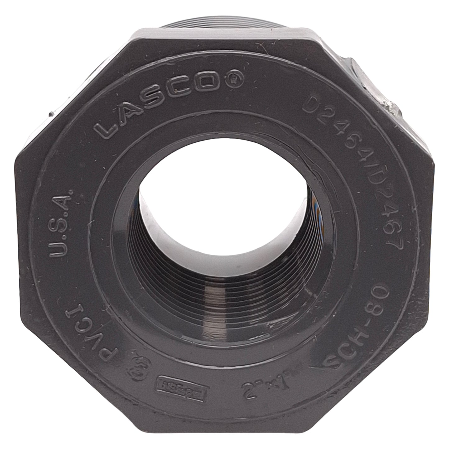 Used Lot of 5 Lasco 839249BC Reducer Bushing, SCH80 PVC, 2in MIPT x 1in FIPT