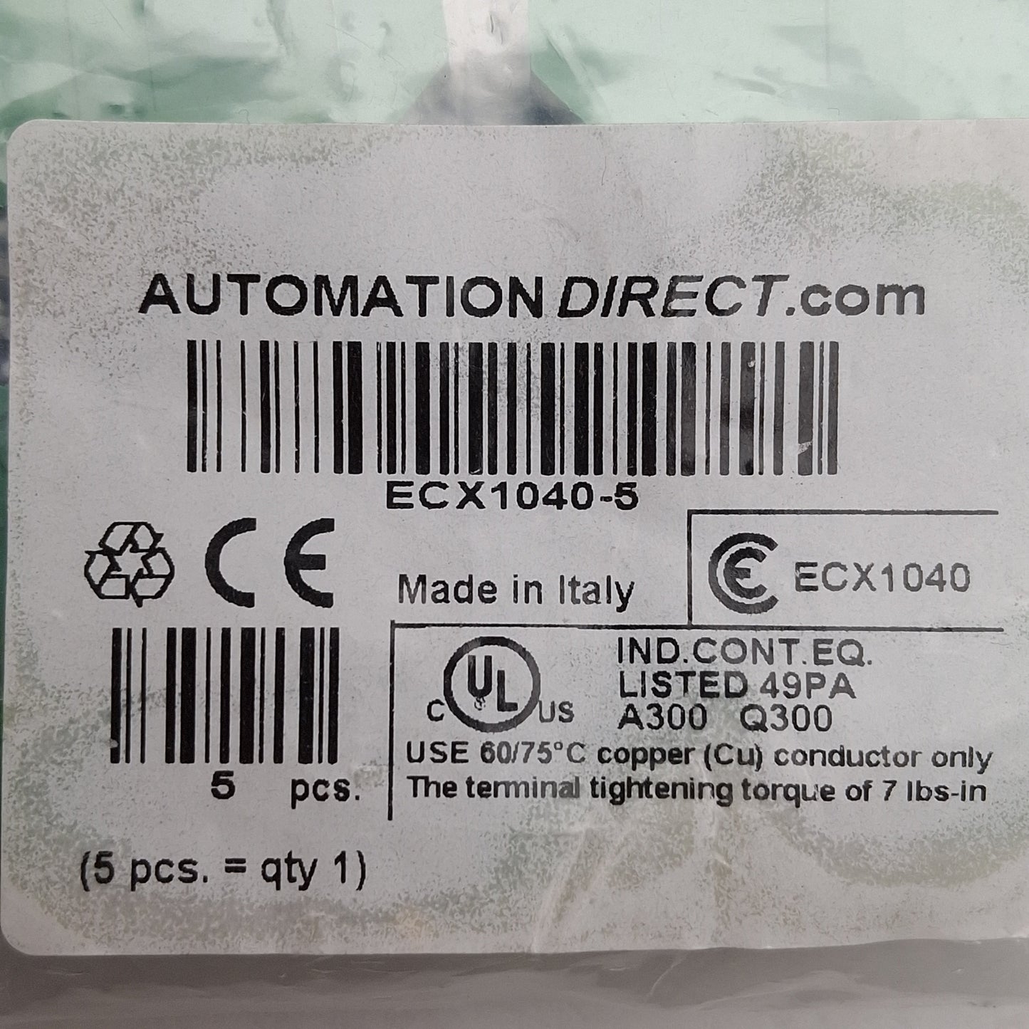 New Lot of 5 Automation Direct ECX1040 Contact Block, 1NO, 22mm, 2.5A 400VAC