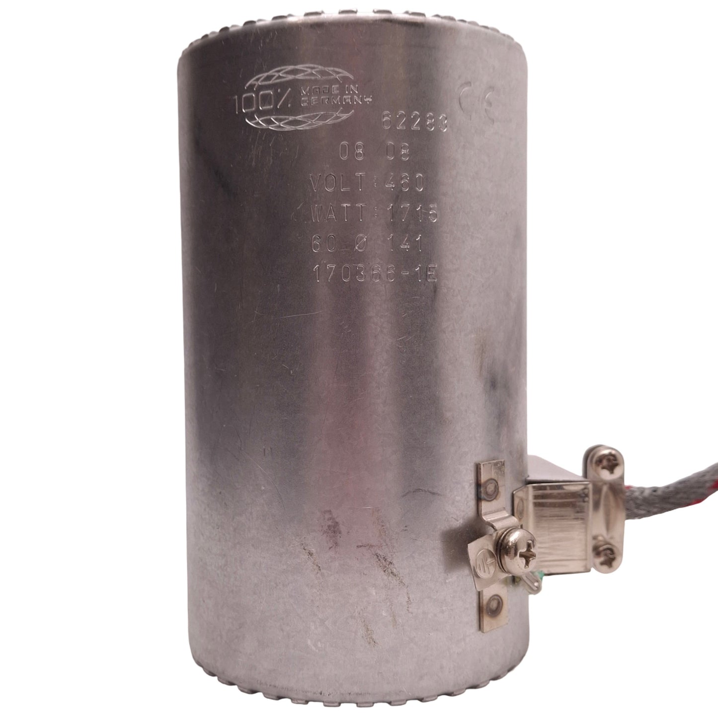 Used 170366-15 Ceramic Heater Band 460V 1715W, ø60mm ID, 141mm Length, 3-Pin Plug