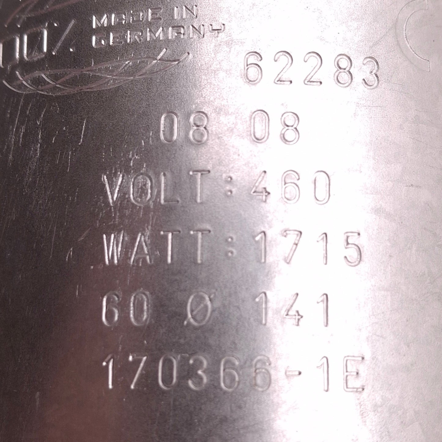 Used 170366-15 Ceramic Heater Band 460V 1715W, ø60mm ID, 141mm Length, 3-Pin Plug