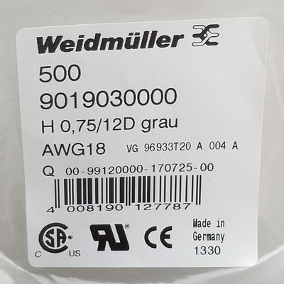 New Lot of 500 Weidmuller 9019030000 Wire End Ferrules, H0,75/12D grau, AWG18