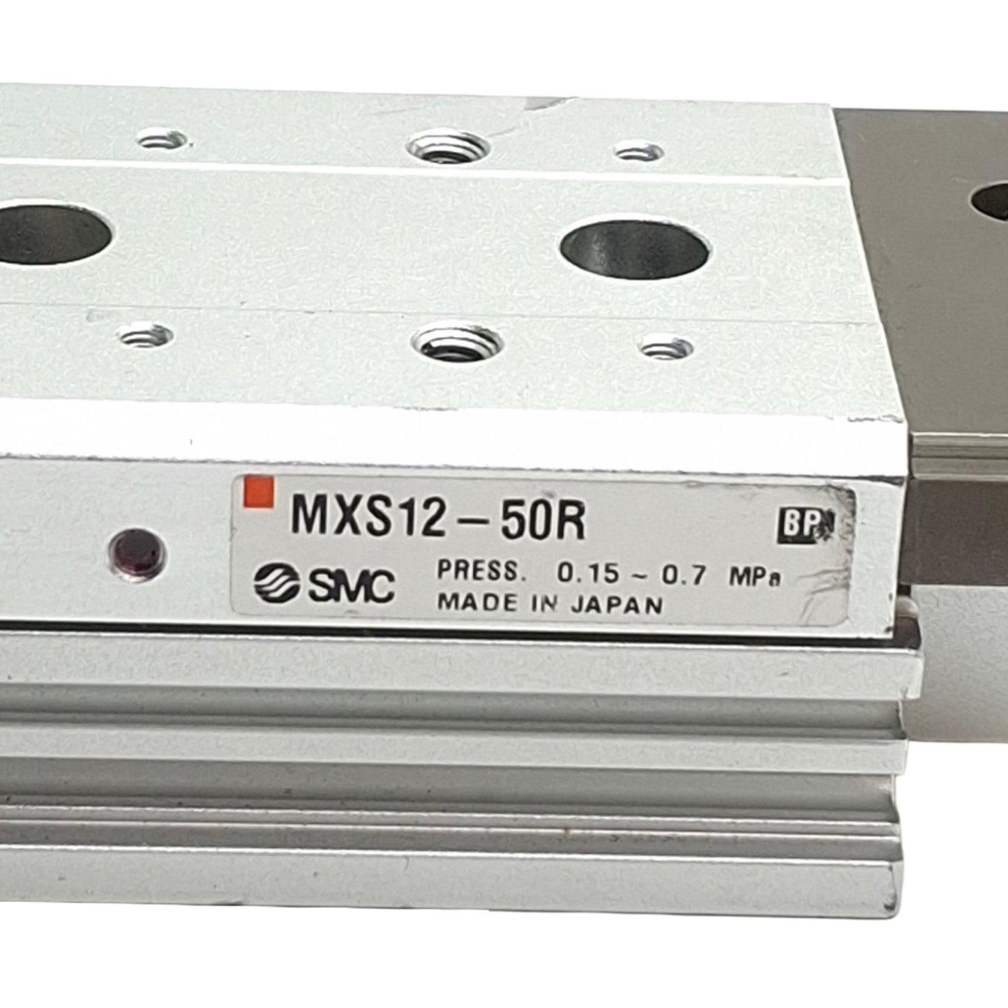 Used SMC MXS12-50R Pneumatic Slide Table, 12mm Bore, 50mm Stroke, M5 Port, End Lock