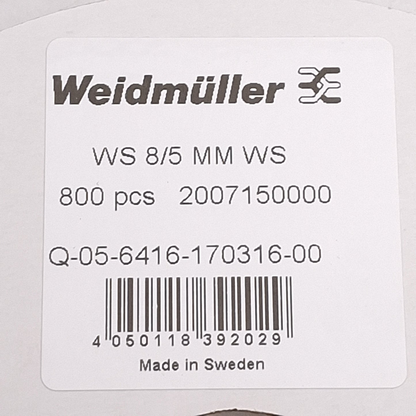 New Lot of 800 Weidmuller 2007150000 WS 8/5 MM WS Terminal Marker, 8mm x 5mm, White