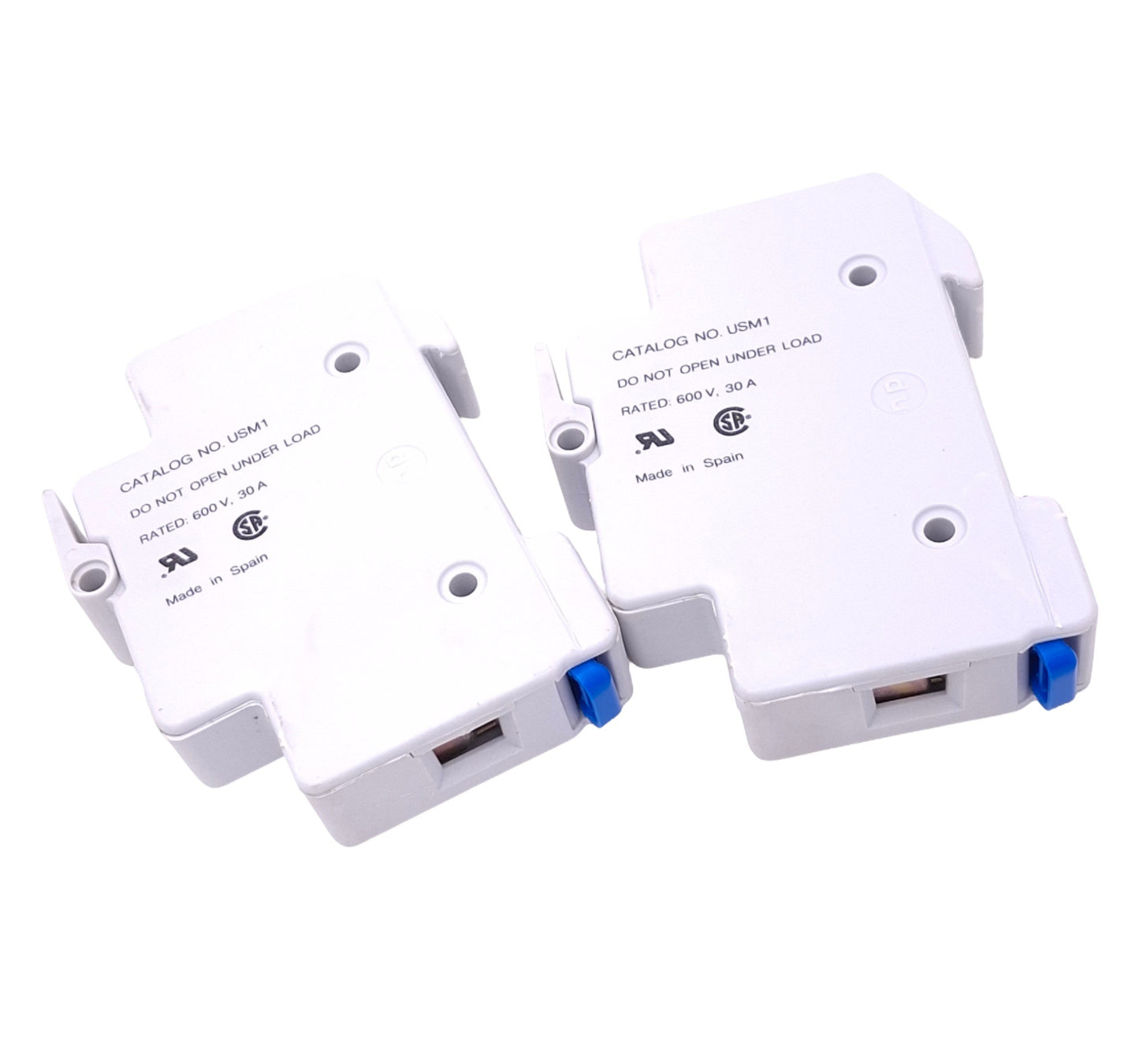 Used Lot of 2 Gould USM1 UltraSafe Midget Fuse Holders, 1-Pole, 600V 30A, DIN Rail