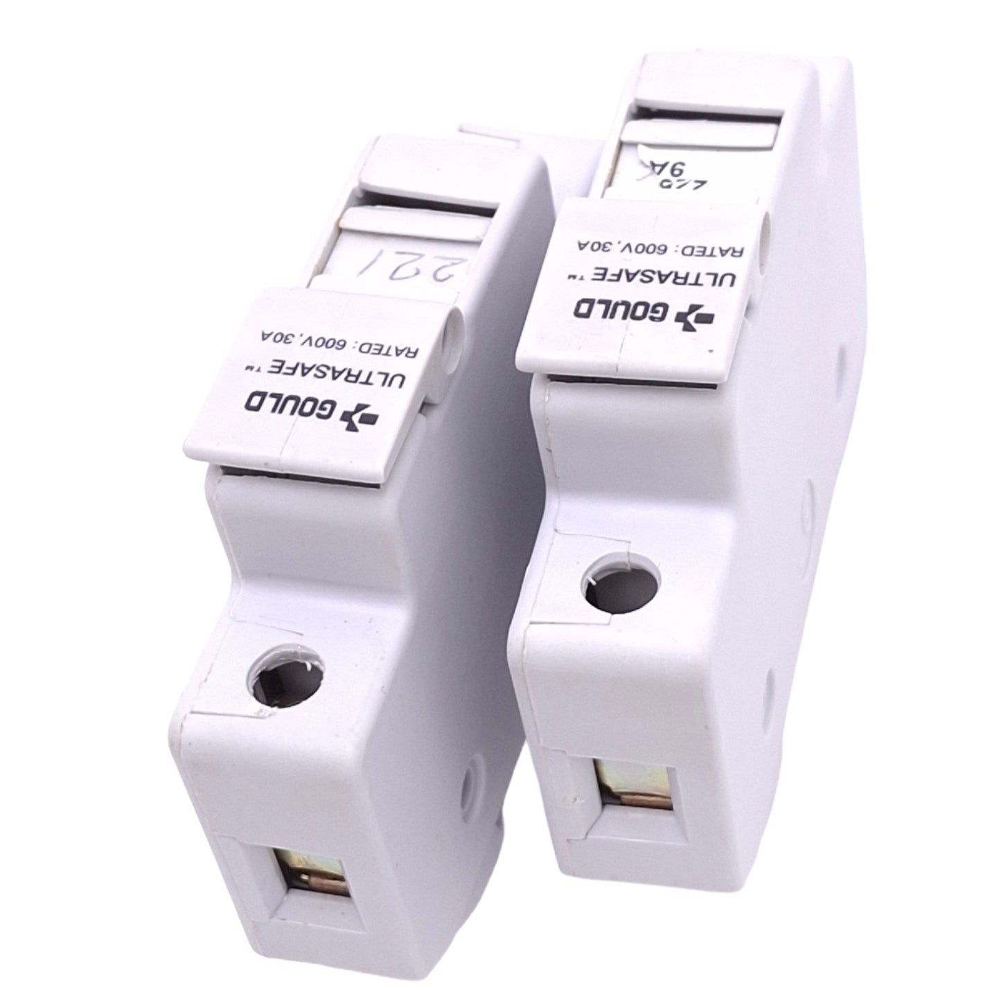 Used Lot of 2 Gould USM1 UltraSafe Midget Fuse Holders, 1-Pole, 600V 30A, DIN Rail
