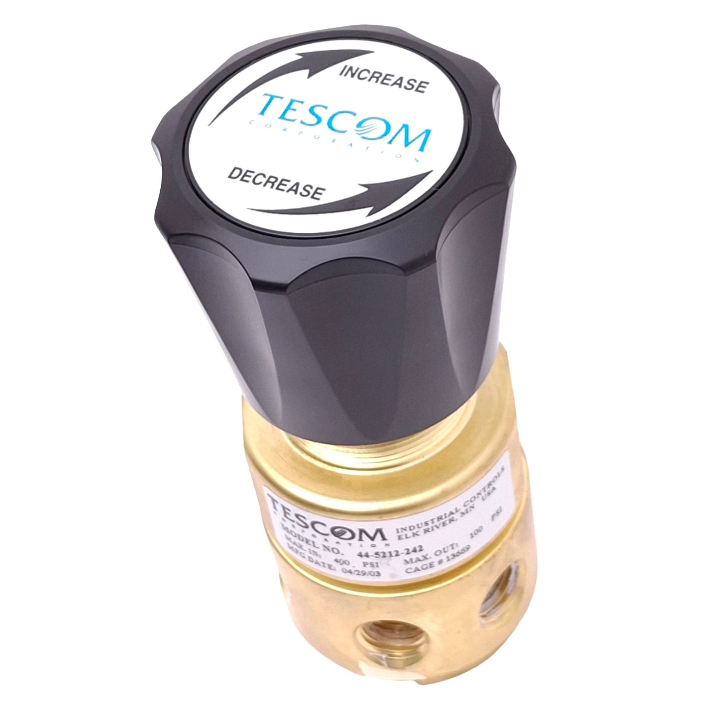 Used Tescom 44-5212-242 Pneumatic Pressure Regulator, 400psi In, 100psi Out, 1/4" NPT