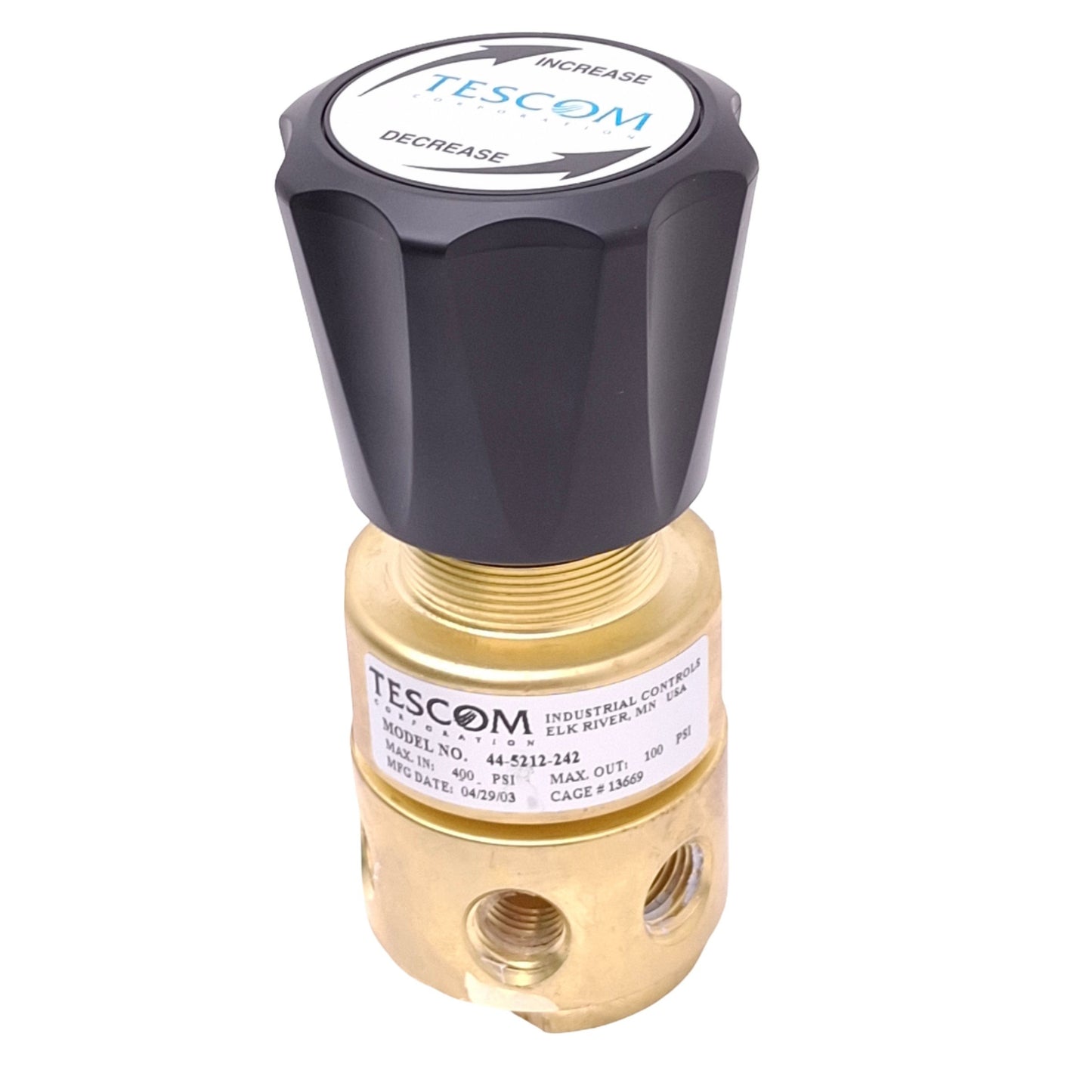 Used Tescom 44-5212-242 Pneumatic Pressure Regulator, 400psi In, 100psi Out, 1/4" NPT