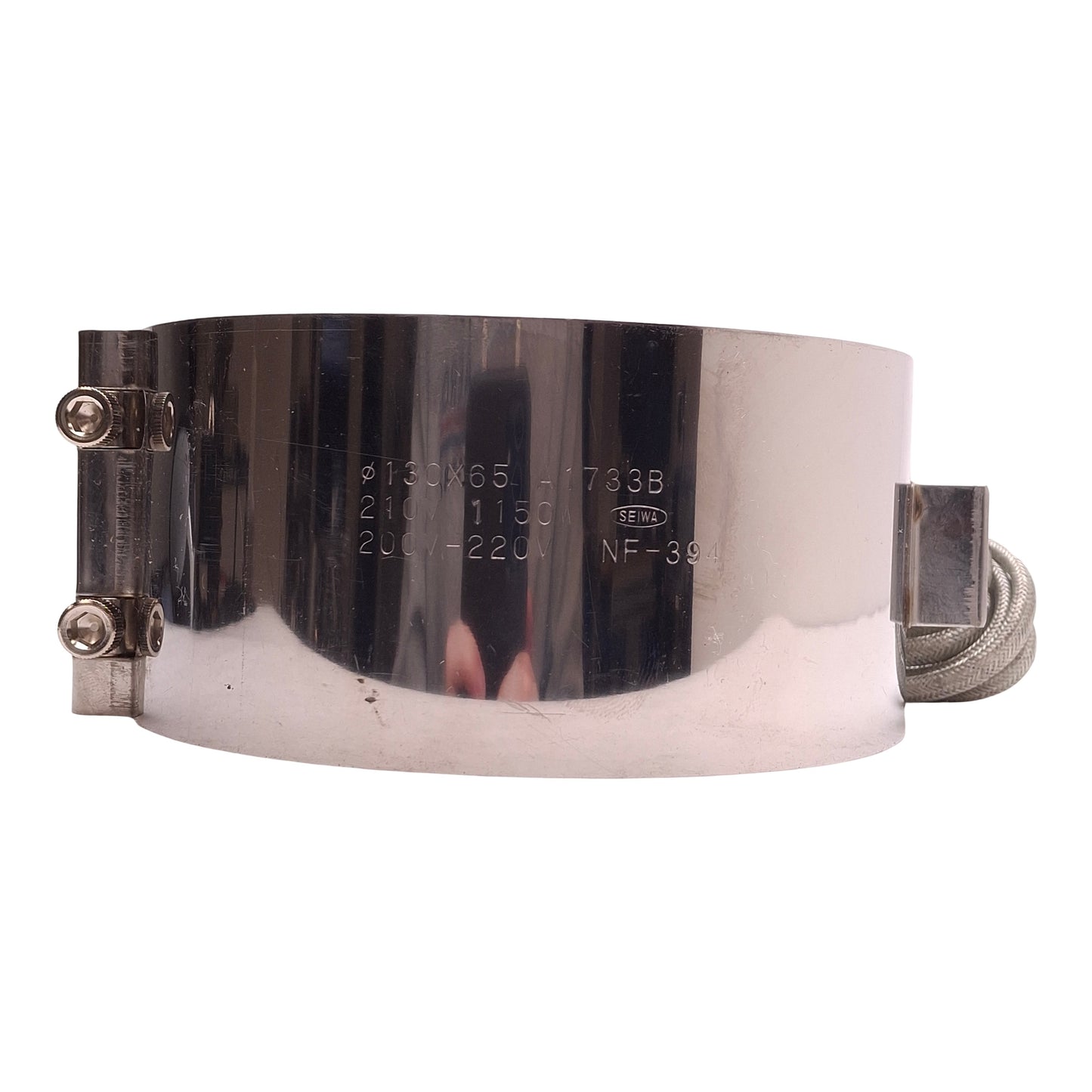 Used Seiwa A1733B Band Heater ø130mm ID, 65mm Length, 200V-220V, 1150W, Ring Terminal