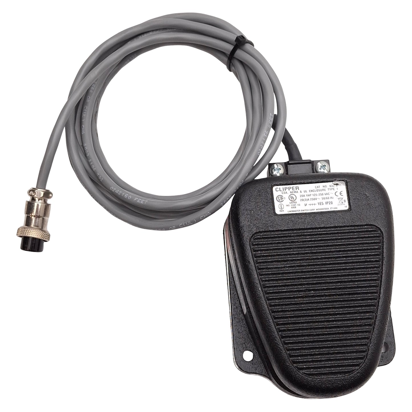 Used Linemaster 632-S Clipper Foot Switch, 1HP 20A 125-250VAC, 4-Pin Aviation Female
