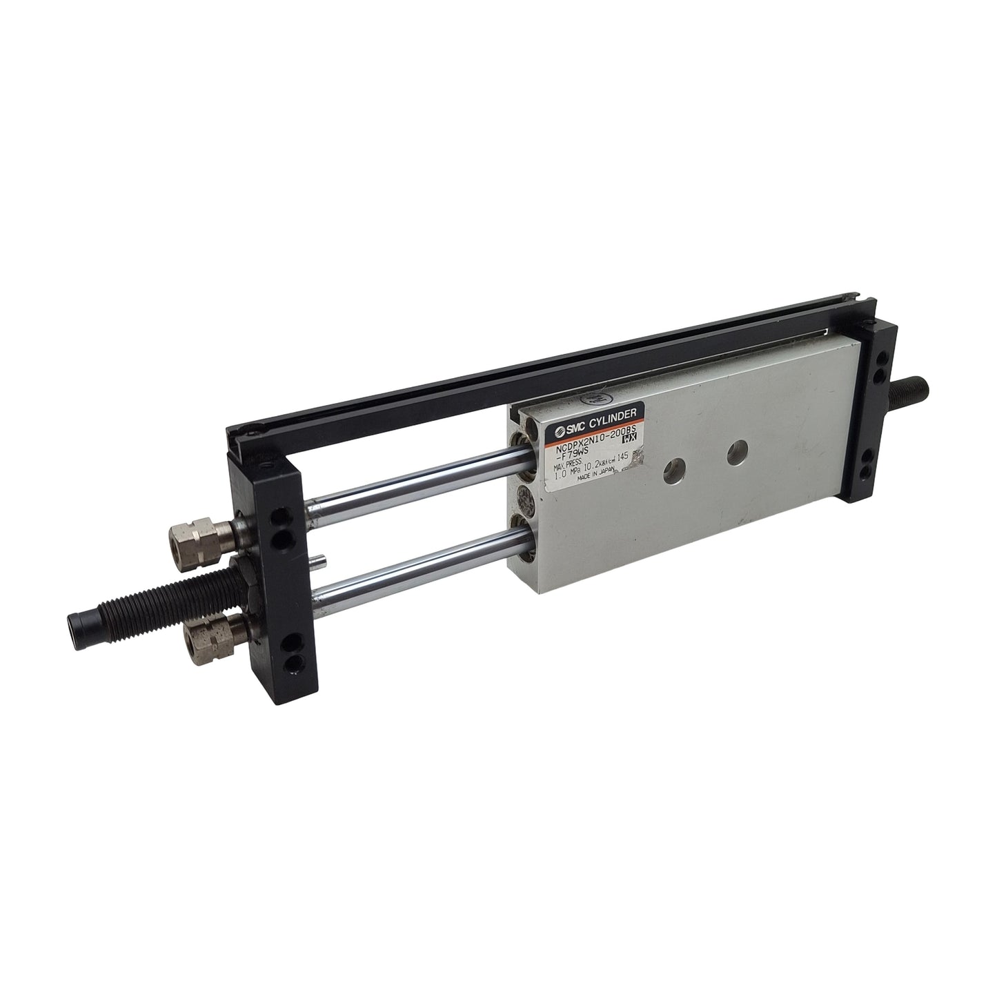 Used SMC NCDPX2N10-200BS Pneumatic Slide Unit ø3/8in Bore, 2in Stroke, #10-32, 145psi
