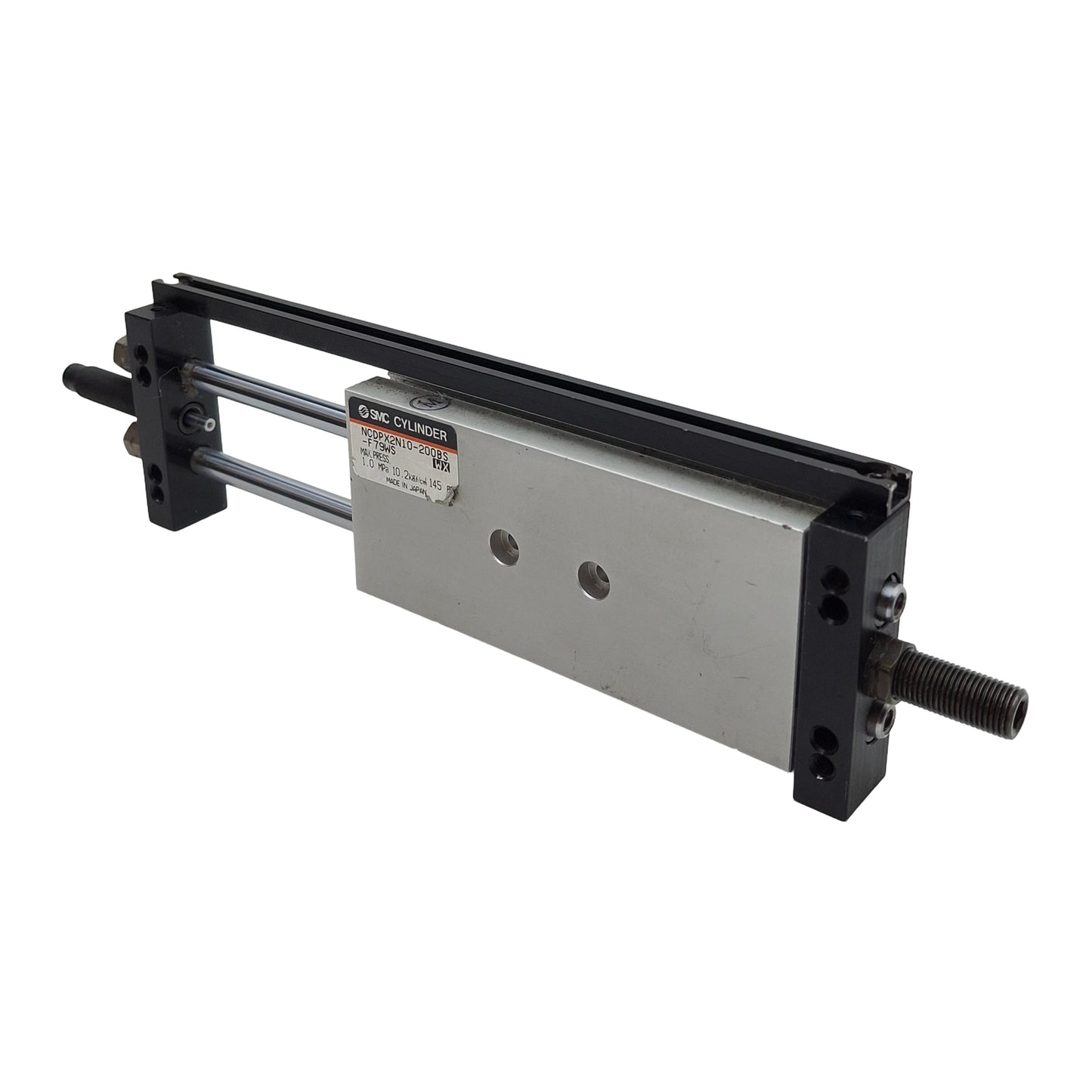 Used SMC NCDPX2N10-200BS Pneumatic Slide Unit ø3/8in Bore, 2in Stroke, #10-32, 145psi