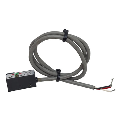 New – Open box SMC D-F79W Solid-State Auto Switch, NPN, 5/12/24VDC, 40mA, 3-Wire Leads, 0.5m