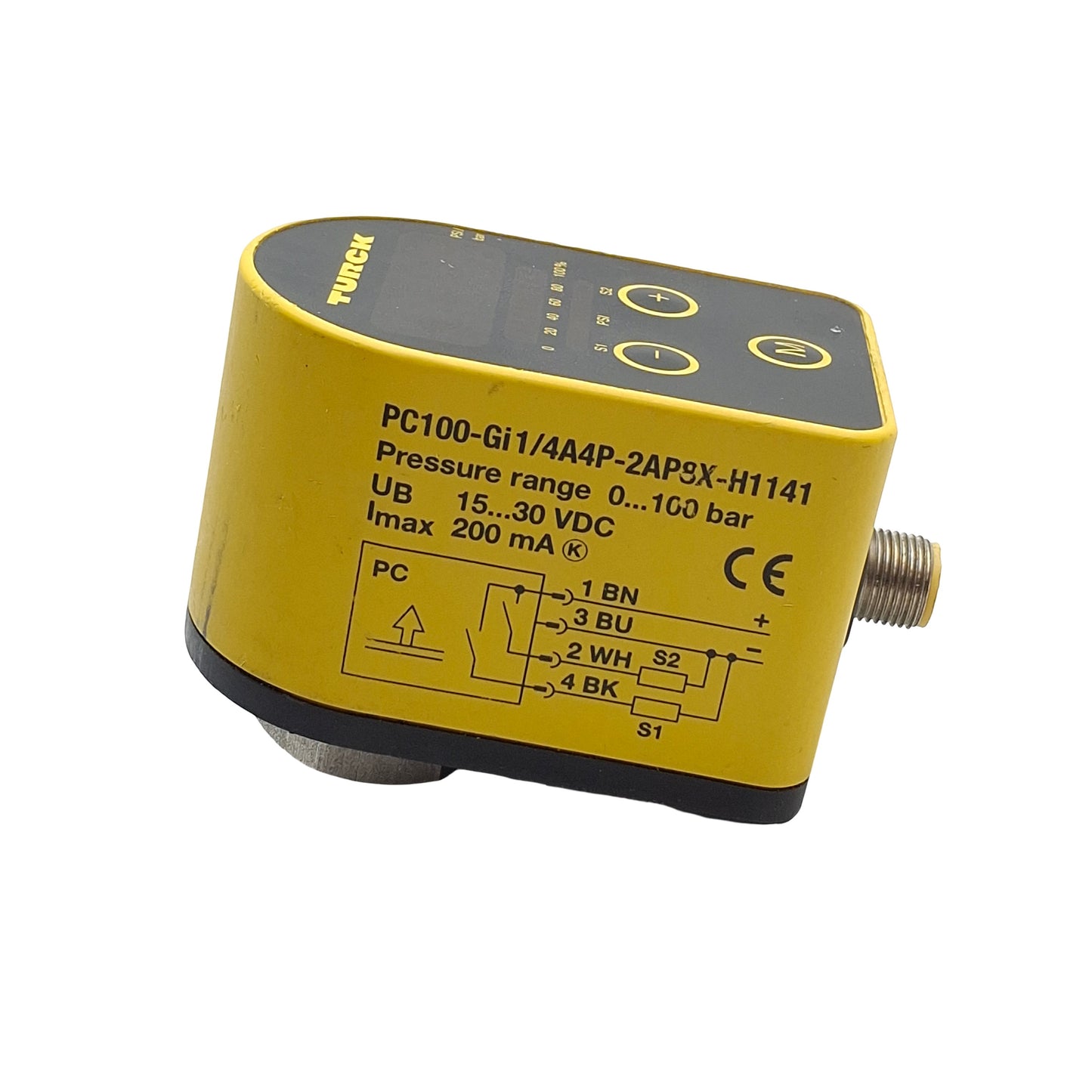 Used Turck PC100-Gi1/4A4P-2AP8X-H1141 Pressure Transmitter, 0-100bar, 15-30VDC, 200mA