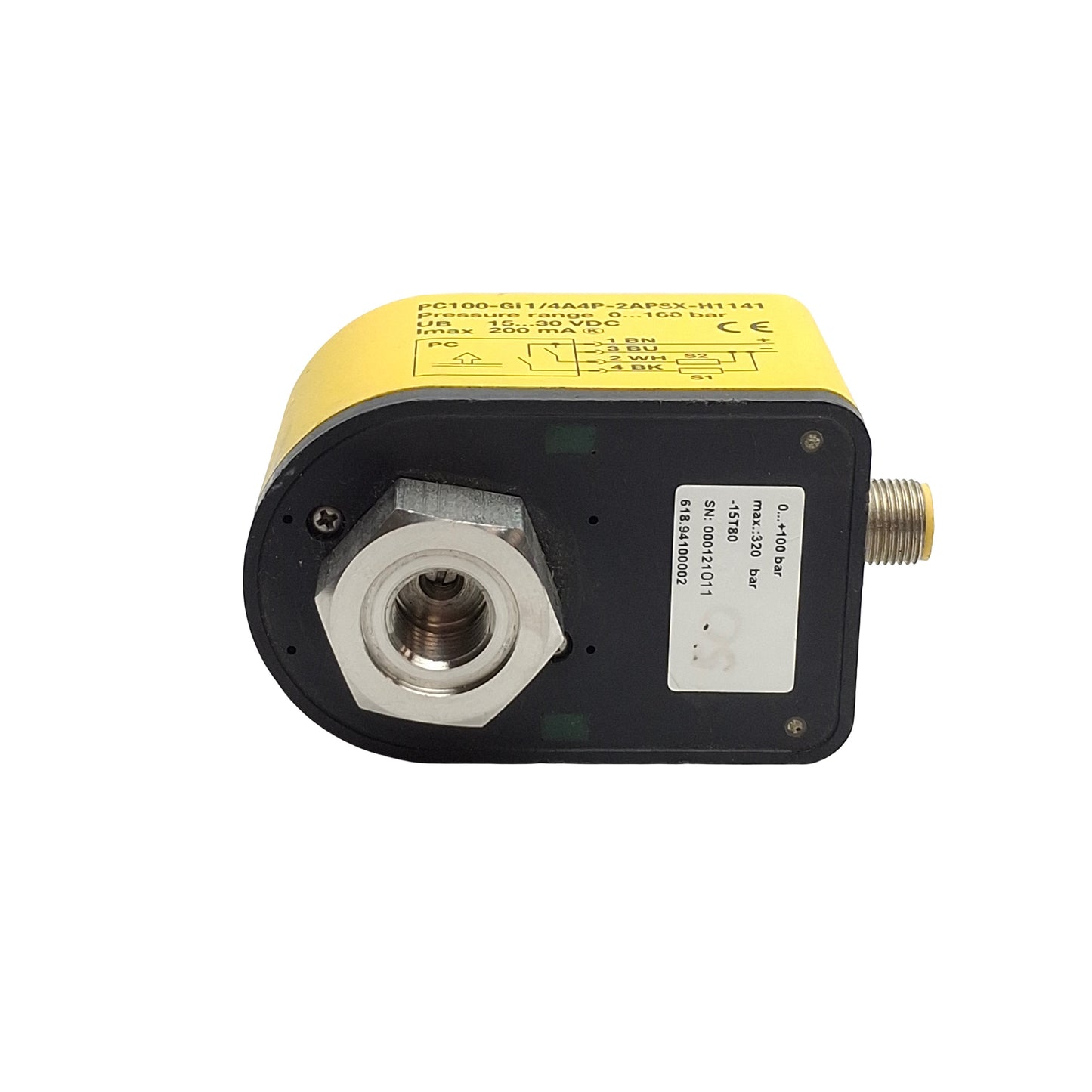 Used Turck PC100-Gi1/4A4P-2AP8X-H1141 Pressure Transmitter, 0-100bar, 15-30VDC, 200mA