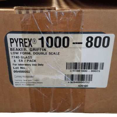 New Lot of 6 Corning 1000-800 Pryex Low Form Dual Scale Griffin Beaker, 800mL