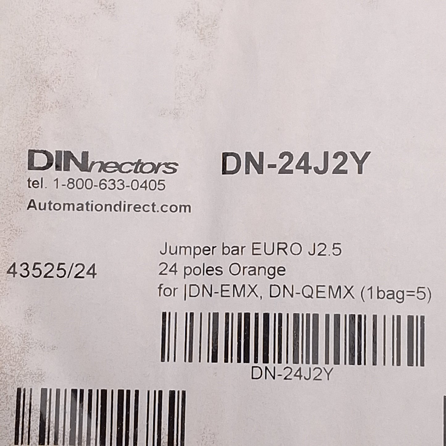 New Lot of 5 DINnectors DN-24J2Y Orange Terminal Block Jumper, 24-Pole, 25A 600V