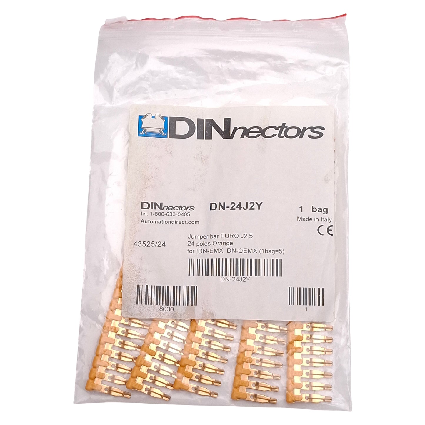 New Lot of 5 DINnectors DN-24J2Y Orange Terminal Block Jumper, 24-Pole, 25A 600V