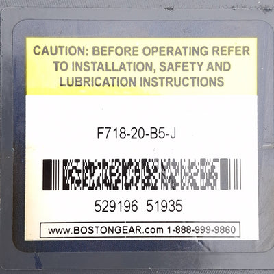 Used Boston Gear F718-20-B5-J Worm Speed Reducer, 20:1, 5/8" Bore, 7/8" Shaft, 56C