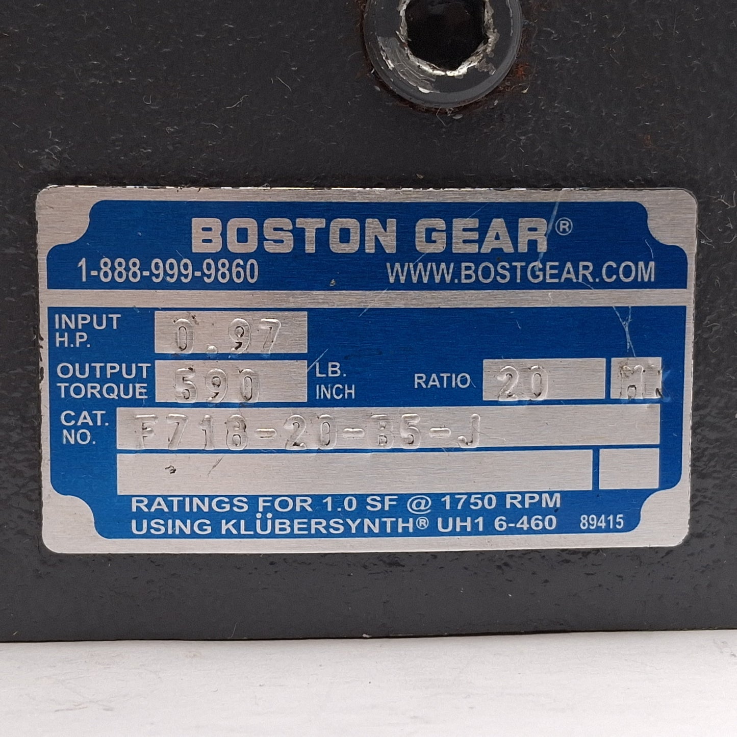 Used Boston Gear F718-20-B5-J Worm Speed Reducer, 20:1, 5/8" Bore, 7/8" Shaft, 56C