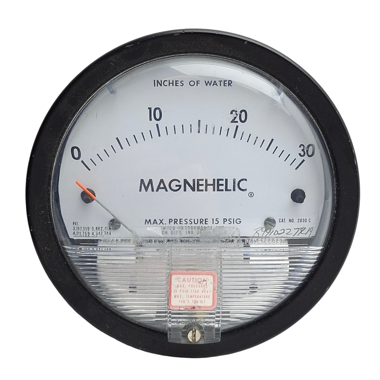 Used Dwyer 2030C Magnehelic Differential Pressure Gauge, 0-30in Water, 15psi, 1/8NPT