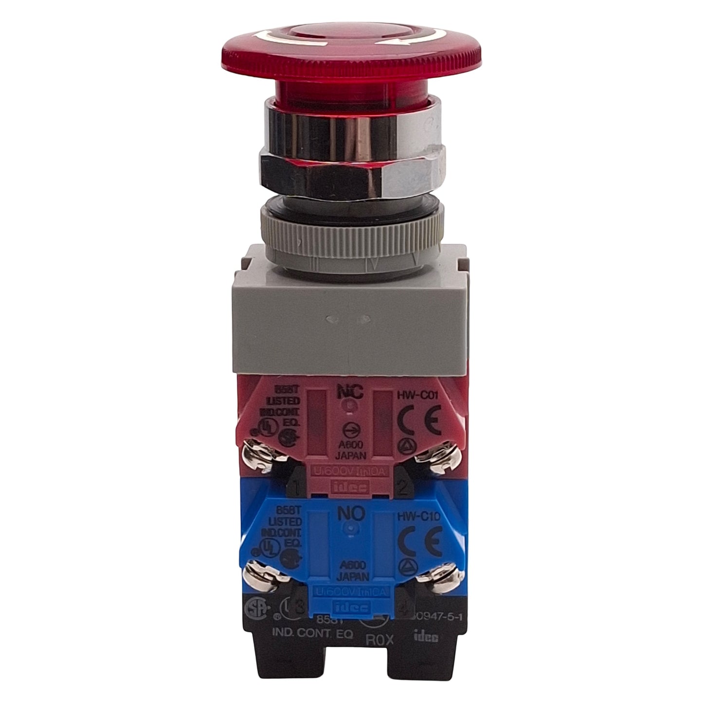 Used Idec AVLW49922D-R-24V Illuminated E-Stop, Twist-Release, 2NO+2NC, 10A 600V