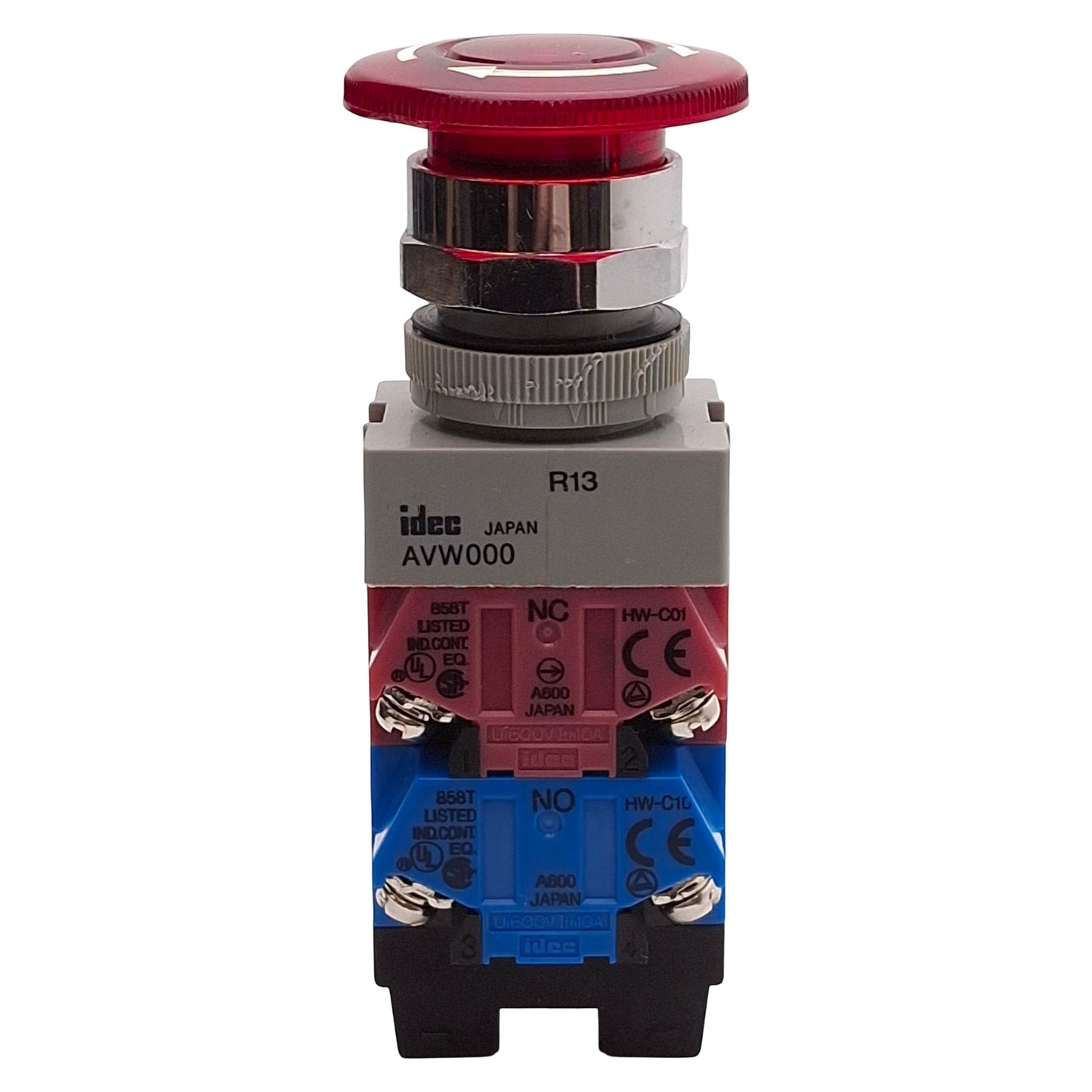 Used Idec AVLW49922D-R-24V Illuminated E-Stop, Twist-Release, 2NO+2NC, 10A 600V