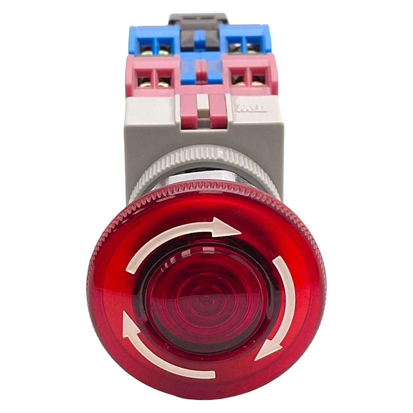 Used Idec AVLW49922D-R-24V Illuminated E-Stop, Twist-Release, 2NO/2NC, 10A 600V