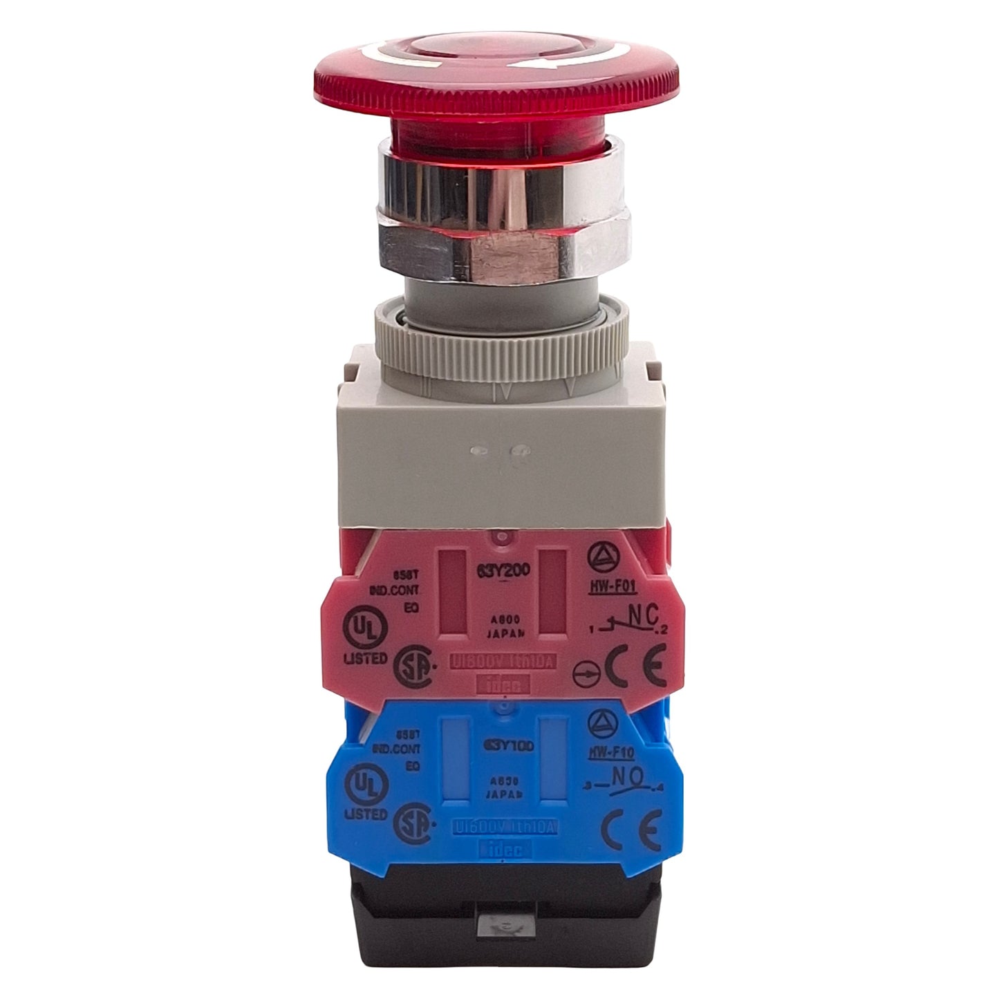 Used Idec AVLW49922D-R-24V Illuminated E-Stop, Twist-Release, 2NO/2NC, 10A 600V