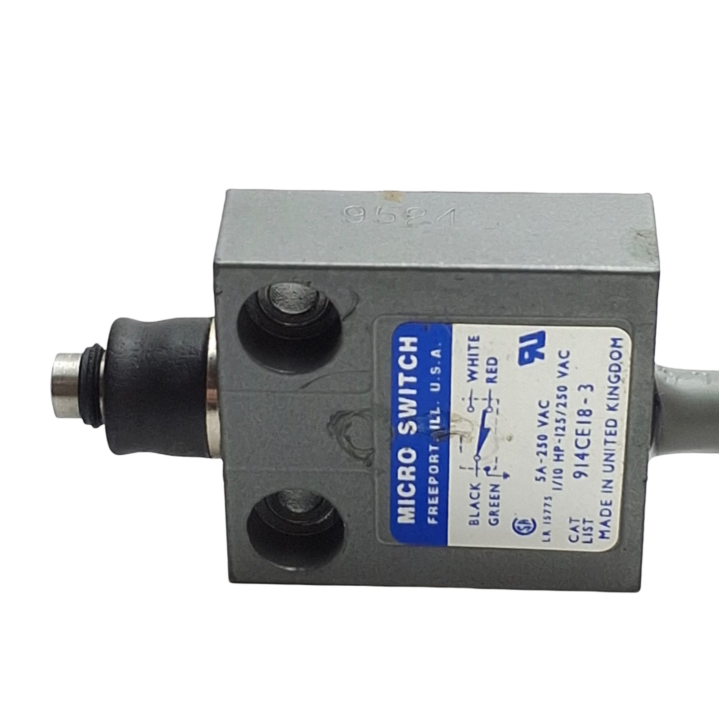 Used Honeywell 914CE18-3 MicroSwitch Limit Switch, SPDT, Pin Plunger, 5A 250VAC