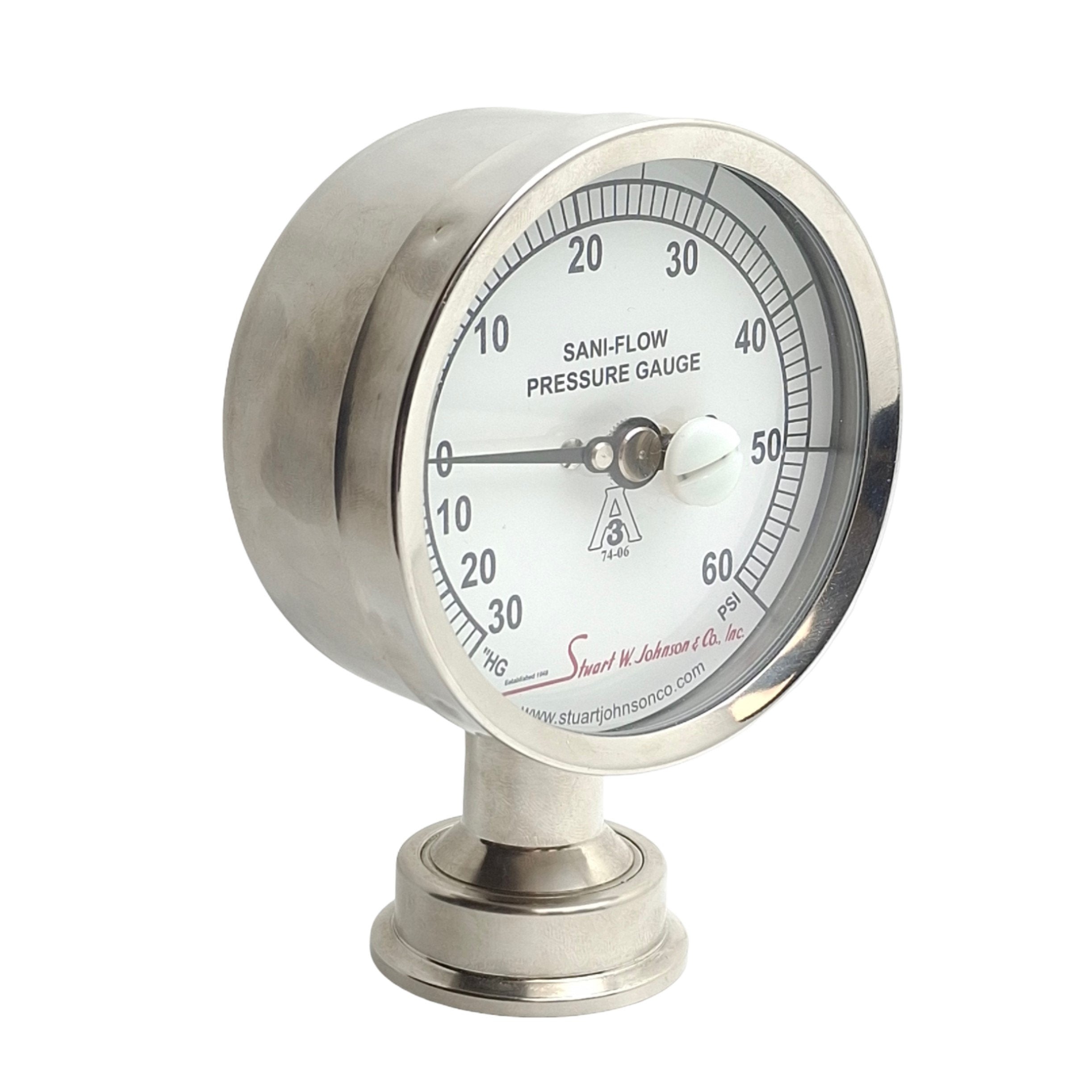 Chicago Stainless 3S-N-15U-NF-BT-SS-CG Sani-Flow Gauge, 30in/Hg to 60P ...