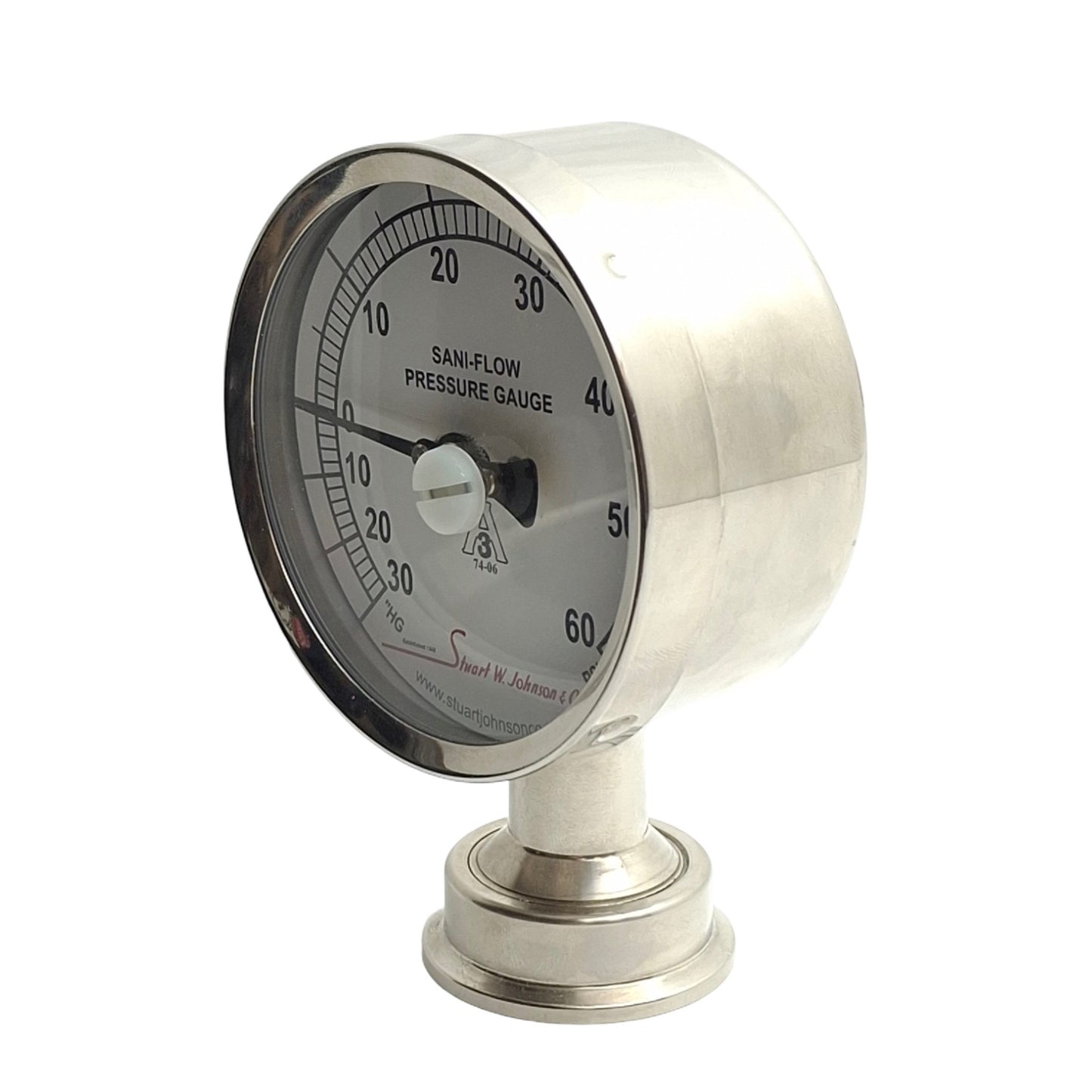 Used Chicago Stainless 3S-N-15U-NF-BT-SS-CG Sani-Flow Gauge, 30in/Hg to 60Psi