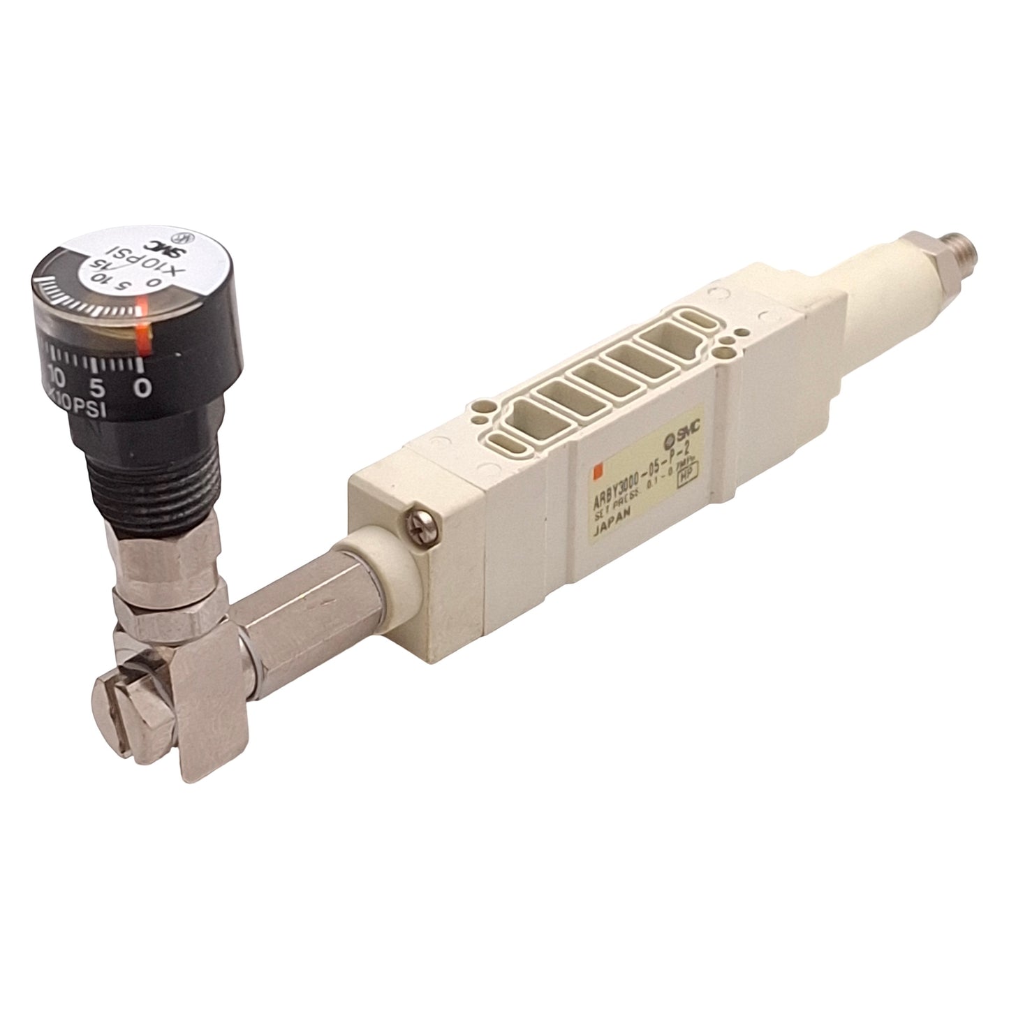 Used SMC ARBY3000-05-P-2 SY3000 Solenoid Interface Regulator w/ Gauge, 0.1-0.7MPa Set