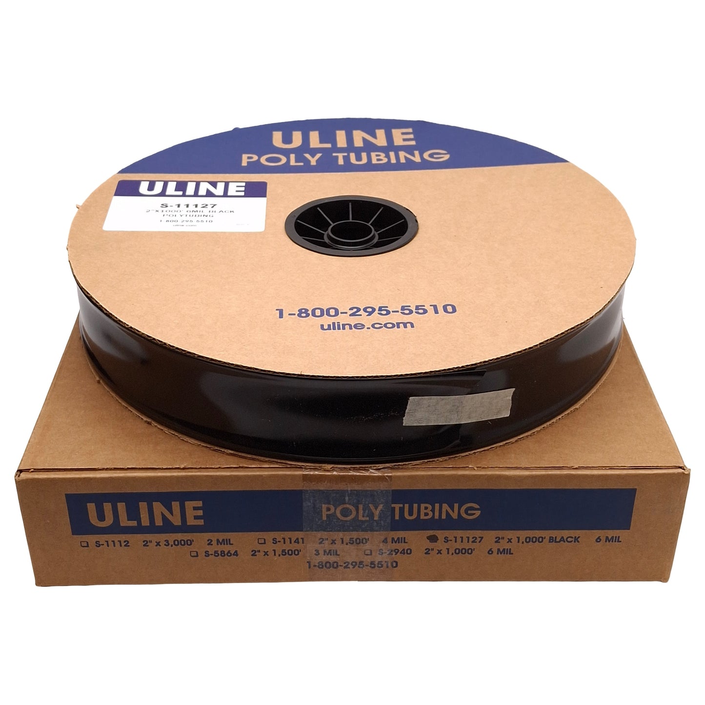 New ULINE S-11127 Black Polyurethane Tubing Roll, 6 Mil, 2in Wide x 1000ft Long