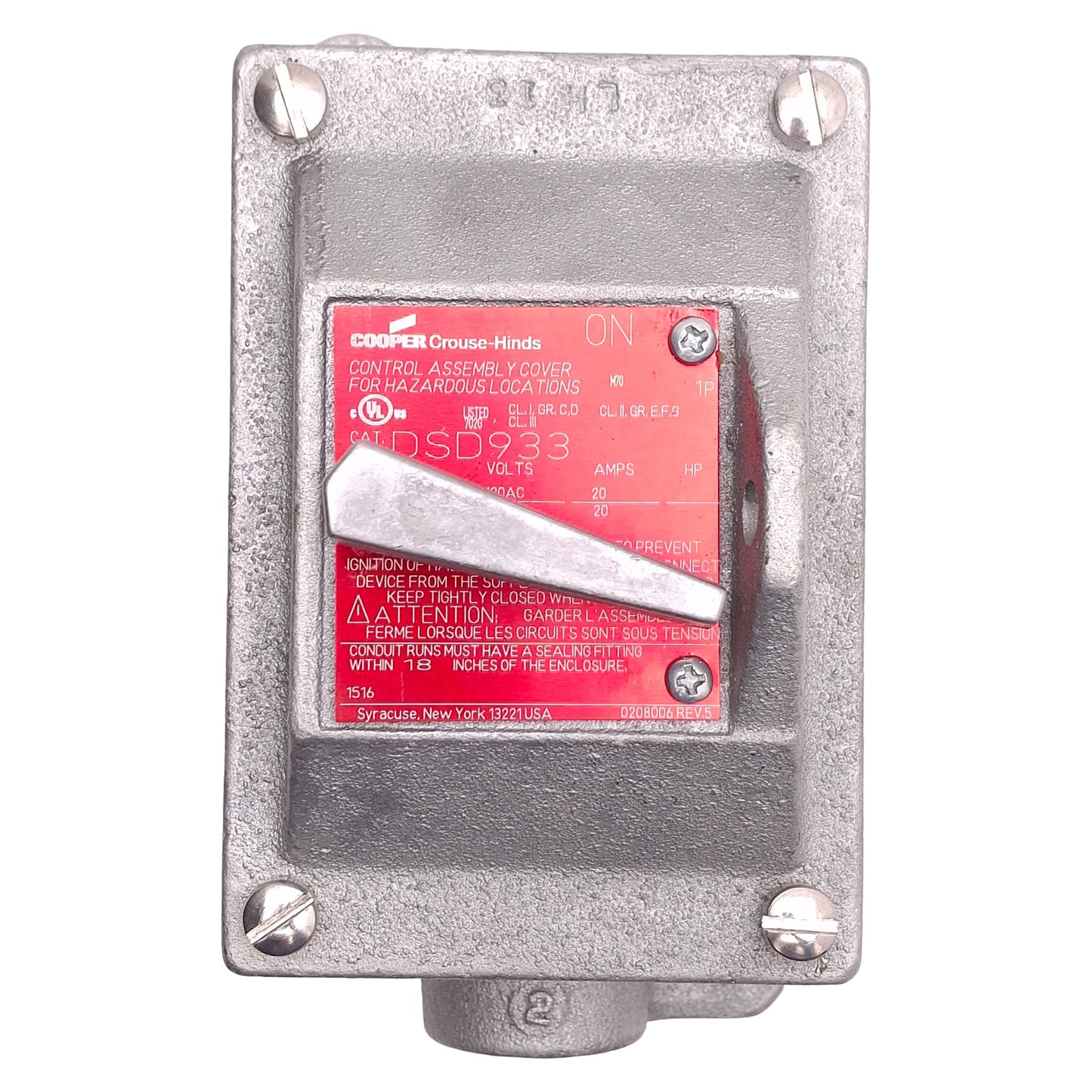 Used Cooper Crouse-Hinds DSD933 Explosion Proof Snap Switch 1-Pole, 120/270VAC, 20A